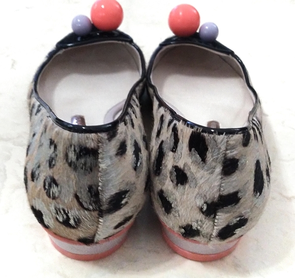 Sophia Webster Metallic Calf Hair Leopard Print Flats Pink Black Silver 4.5 - Picture 5 of 6